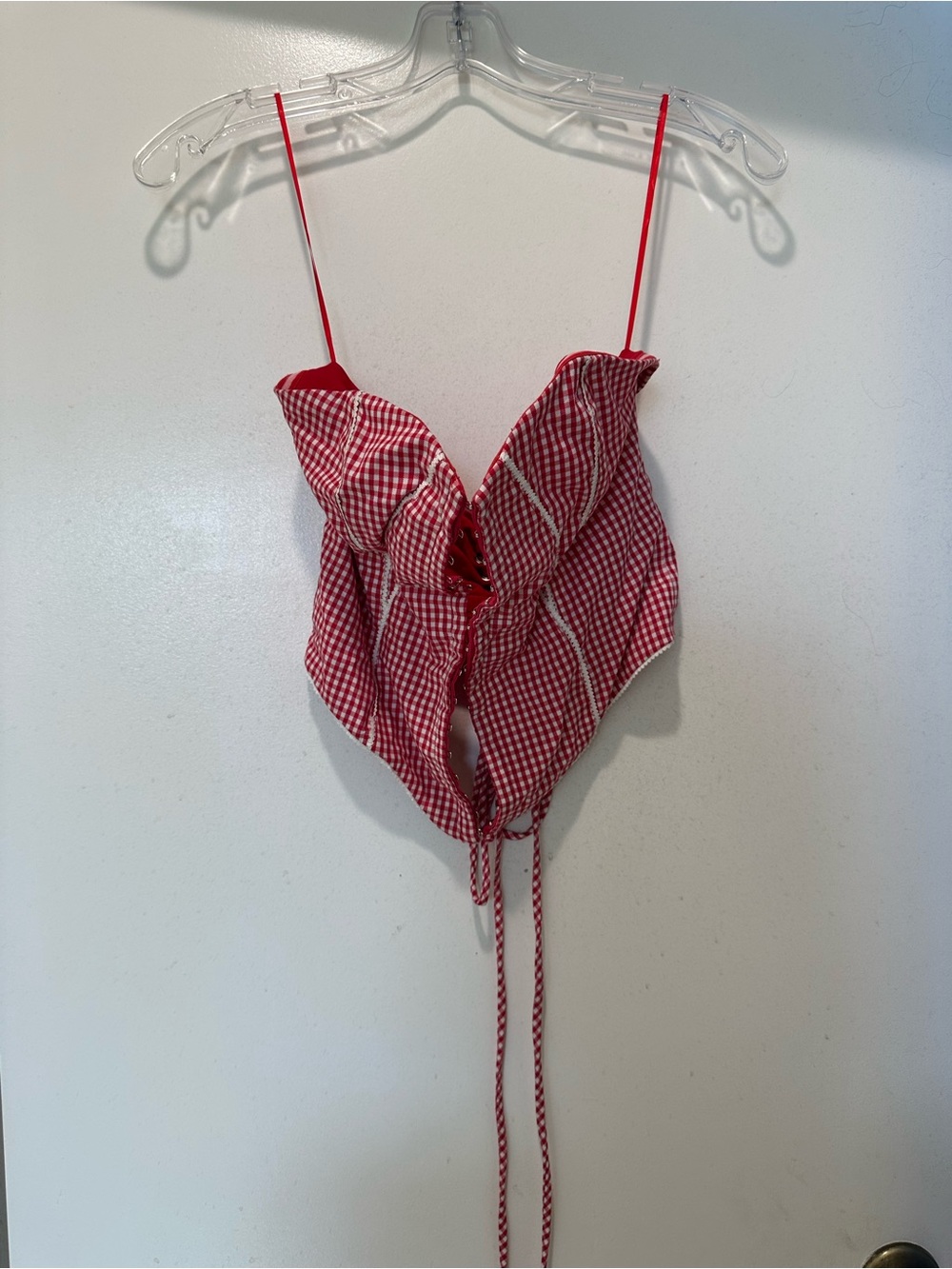 THATSSOFETCH Red Gingham Lace-Up Corset Top Size 6